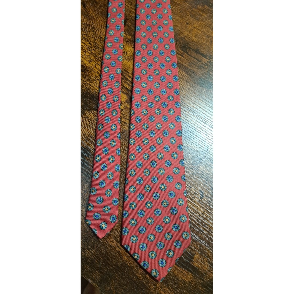 Mens Liberty of London Vintage Neck Tie Red W/ Greens Blues 100% Silk Business